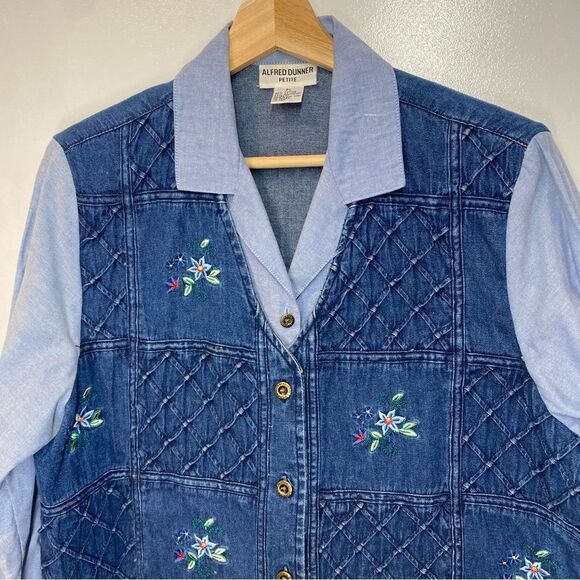 Alfred Dunner Vintage Blue Denim Shirt Vest Combo Petite Size Large - Picture 3 of 7